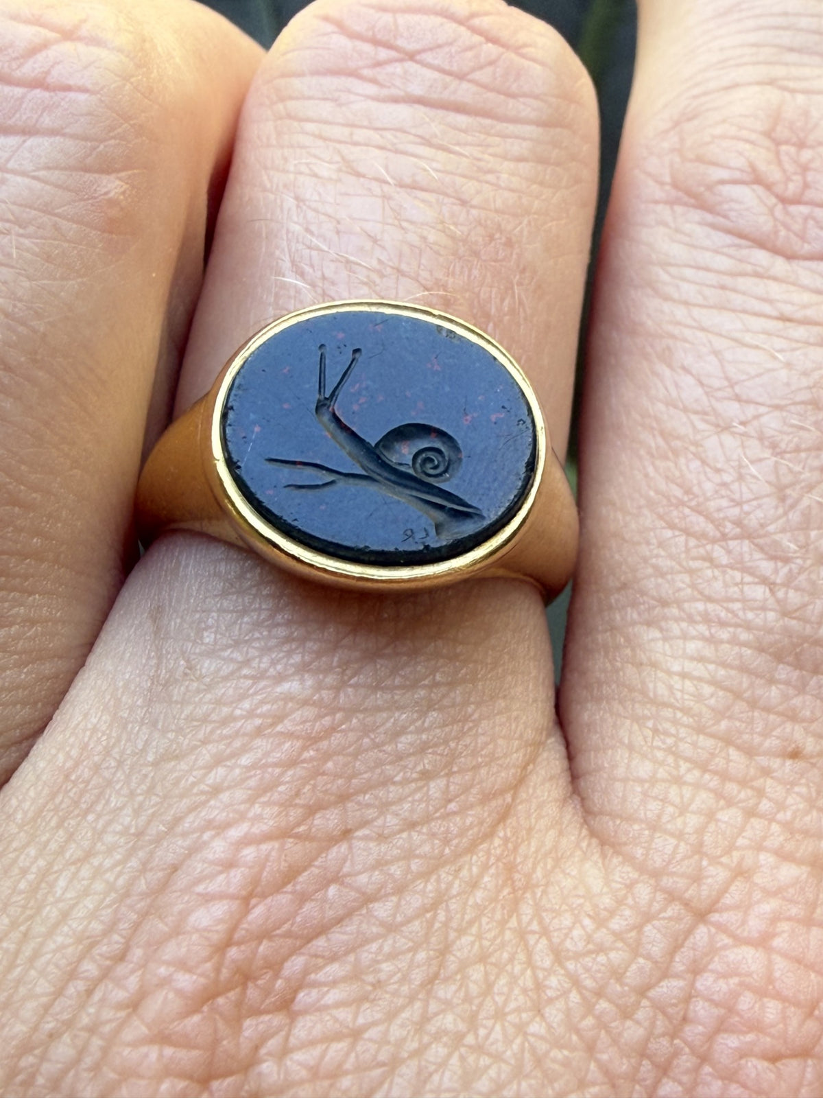 Victorian Bloodstone Snail Signet Ring