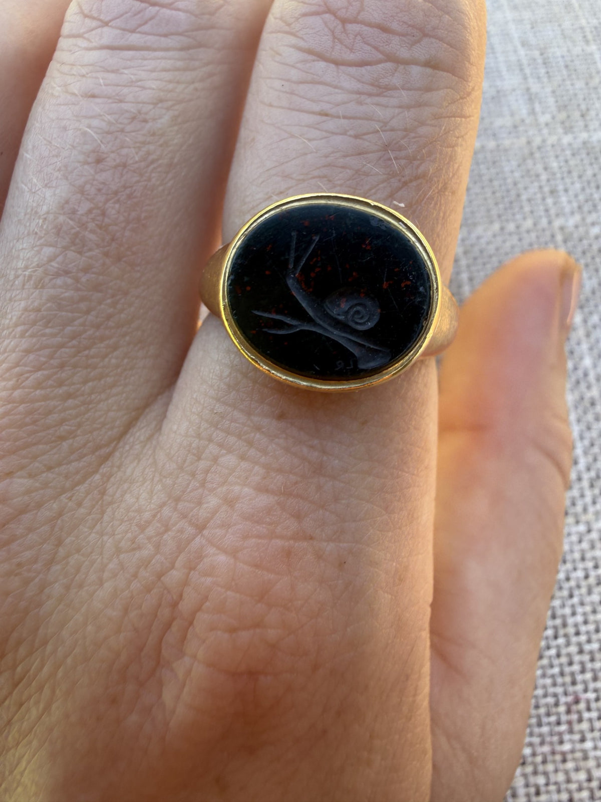 Victorian Bloodstone Snail Signet Ring