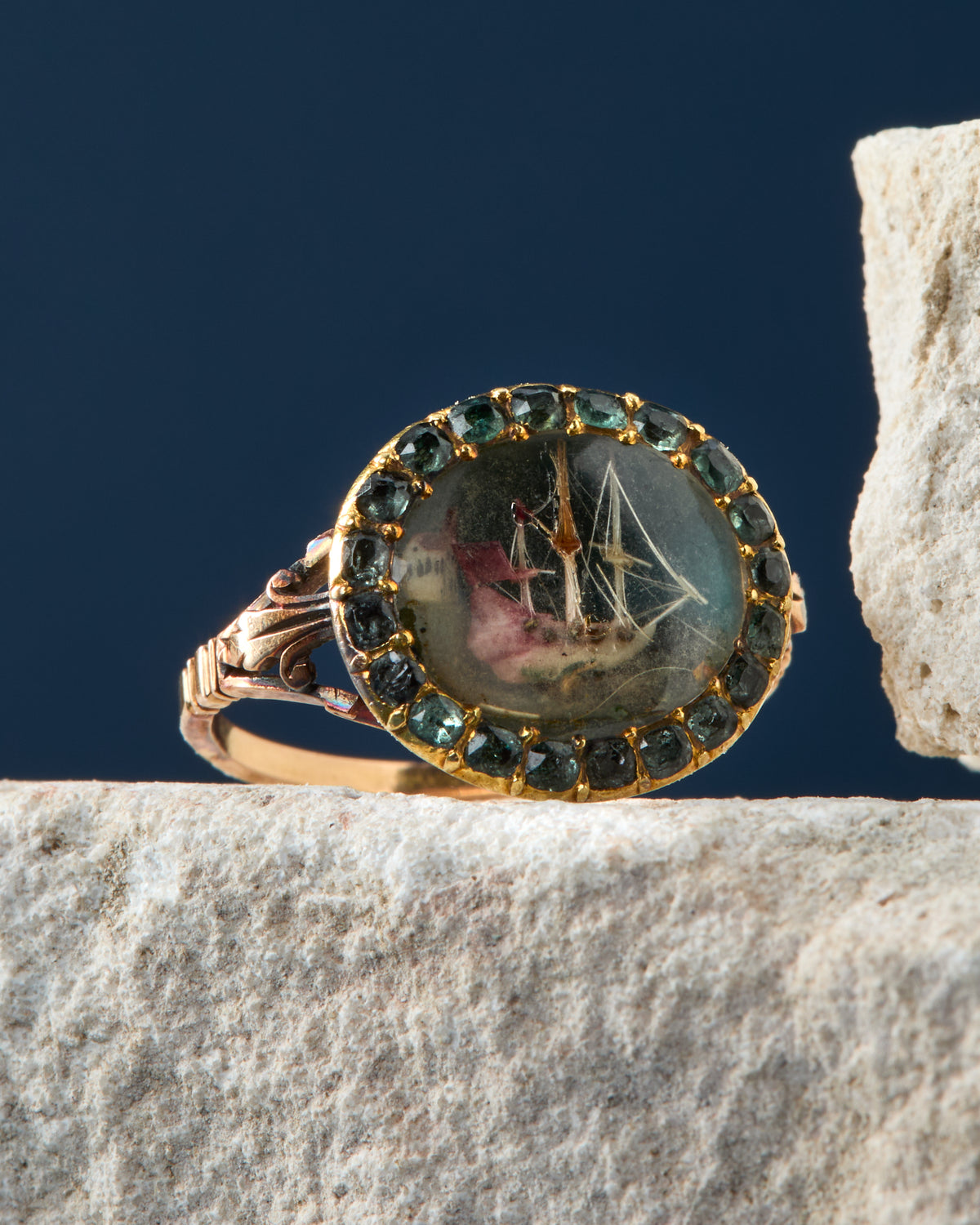 c. 1760 Micro Carved Ship Ring