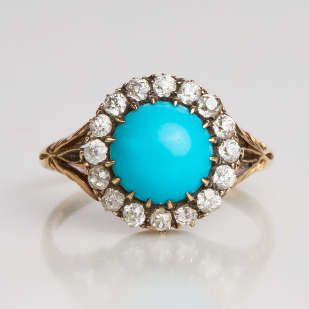 Victorian Turquoise Diamond Cluster Ring